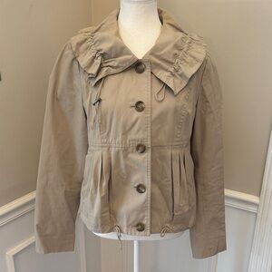 LOFT Beige Trench Coat with Ruffled Collar